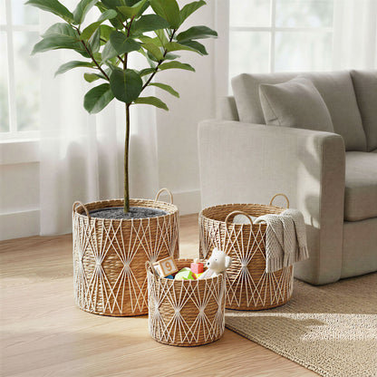 PRIMROSE Set of 3 Woven Baskets — Handcrafted Water Hyacinth Storage Décor