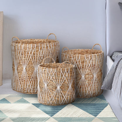PRIMROSE Set of 3 Woven Baskets — Handcrafted Water Hyacinth Storage Décor
