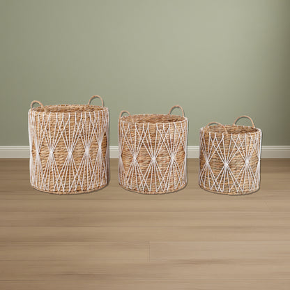 PRIMROSE Set of 3 Woven Baskets — Handcrafted Water Hyacinth Storage Décor