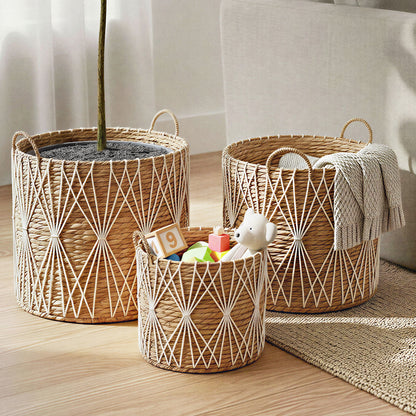 PRIMROSE Set of 3 Woven Baskets — Handcrafted Water Hyacinth Storage Décor