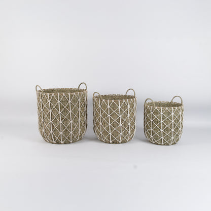 ERICA Set of 3 Woven Baskets – Handcrafted Natural Seagrass Storage