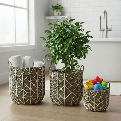 ERICA Set of 3 Woven Baskets – Handcrafted Natural Seagrass Storage