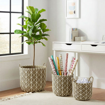 ERICA Set of 3 Woven Baskets – Handcrafted Natural Seagrass Storage