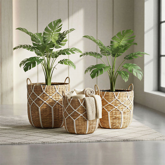 MAGNOLIA Set of 3 Woven Baskets – Handmade Natural Décor Storage
