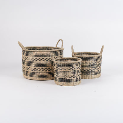 POPPY Set of 3 Seagrass Woven Baskets – Handmade Natural Décor Storage