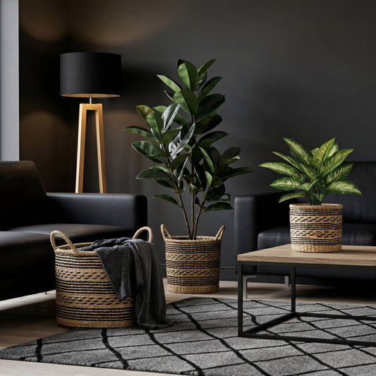 POPPY Set of 3 Seagrass Woven Baskets – Handmade Natural Décor Storage
