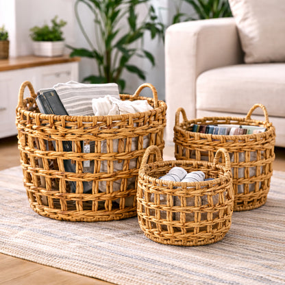 Freesia Handwoven Water Hyacinth Basket Set (3 Piece)