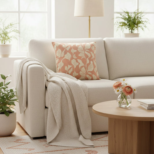 Urban Style Terracotta Leaves Cushion – 45x45cm