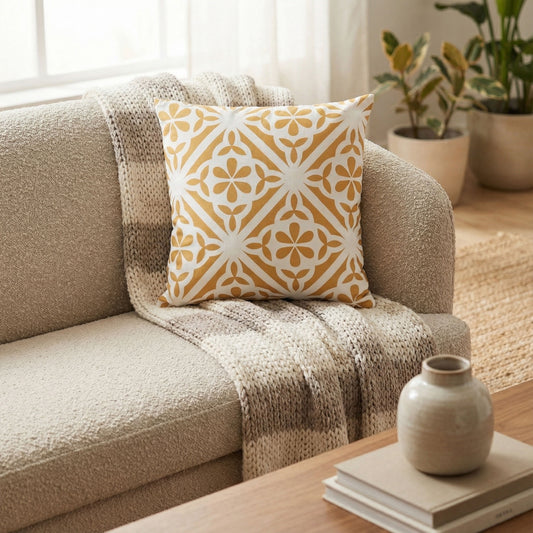 Urban Style Decorative Mustard Tiles Lounge Cushion – 45x45cm