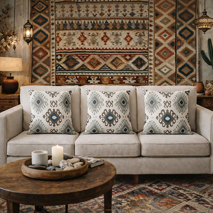 Urban Style Aztec Pattern Cushion – Beige & Blue, 45x45cm