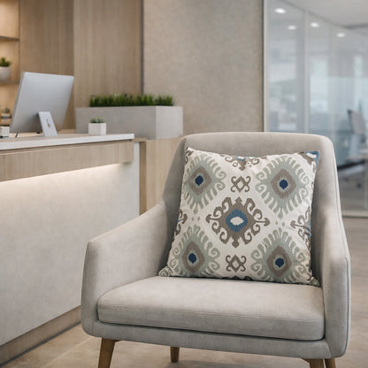 Urban Style Aztec Pattern Cushion – Beige & Blue, 45x45cm