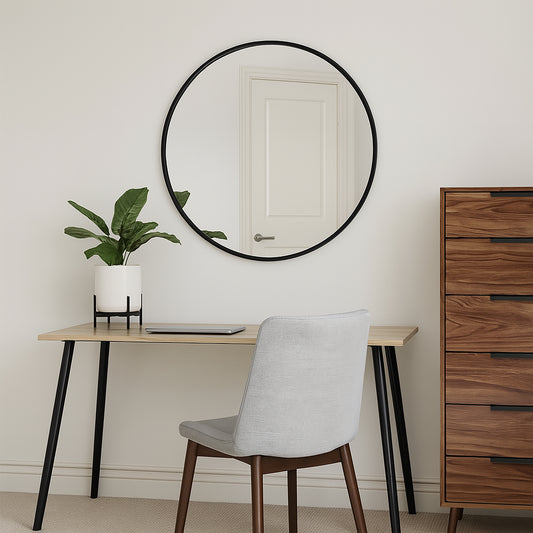 Urban Style Reflections Round Mirror – Black | 80cm Diameter