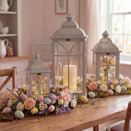 Urban Style Whitewash Wooden Lantern Set – 3 Piece Decorative Lanterns for Indoor & Alfresco Styling