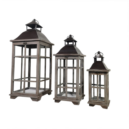 Urban Style Ash Wooden Lantern Set – 3 Piece Decorative Lanterns for Indoor & Alfresco Styling