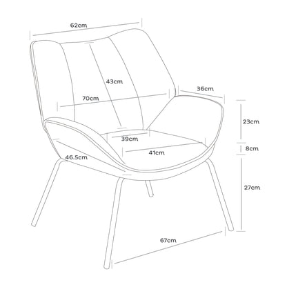 Urban Style Boudoir Décor Accent Chair – Chenille Fabric with Matt Black Steel Legs