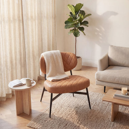 Urban Style Boudoir Décor Chair – Tan PU & Matt Black Steel Frame