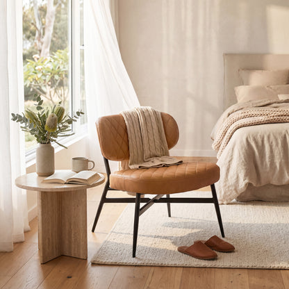 Urban Style Boudoir Décor Chair – Tan PU & Matt Black Steel Frame