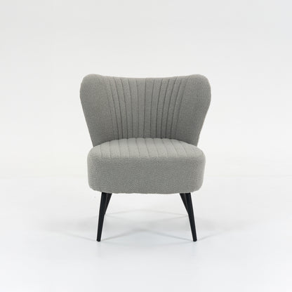 Urban Style Boudoir Décor Chair – Grey Boucle Fabric with Matt Black Steel Legs