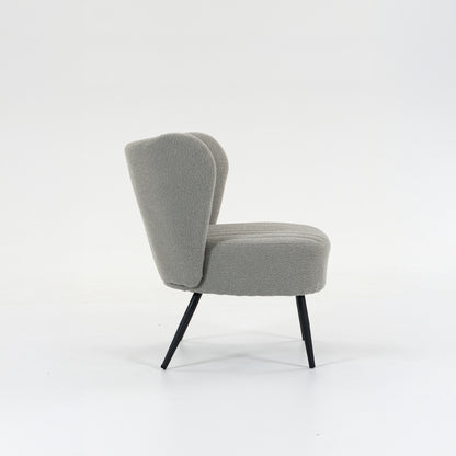 Urban Style Boudoir Décor Chair – Grey Boucle Fabric with Matt Black Steel Legs