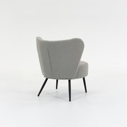 Urban Style Boudoir Décor Chair – Grey Boucle Fabric with Matt Black Steel Legs