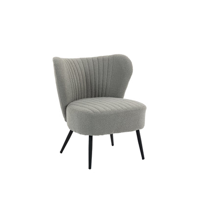Urban Style Boudoir Décor Chair – Grey Boucle Fabric with Matt Black Steel Legs