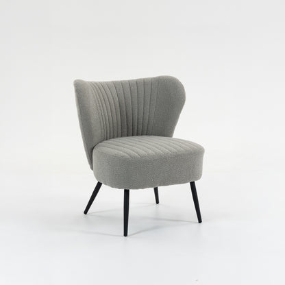 Urban Style Boudoir Décor Chair – Grey Boucle Fabric with Matt Black Steel Legs