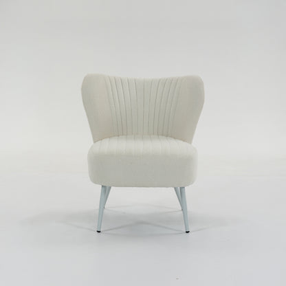 Urban Style Boudoir Décor Chair – White Boucle Fabric with White Steel Legs