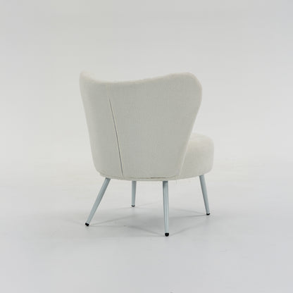Urban Style Boudoir Décor Chair – White Boucle Fabric with White Steel Legs