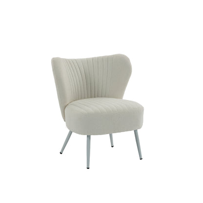 Urban Style Boudoir Décor Chair – White Boucle Fabric with White Steel Legs
