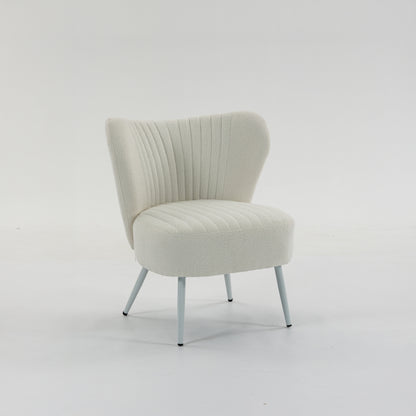 Urban Style Boudoir Décor Chair – White Boucle Fabric with White Steel Legs