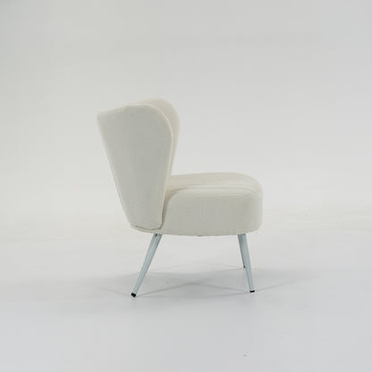 Urban Style Boudoir Décor Chair – White Boucle Fabric with White Steel Legs